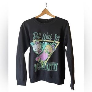 HELLO KITTY SANRIO BLACK SWEATSHIRT  Size S For Men UNISEX~NEW PEACE~LOVE~SKATE!